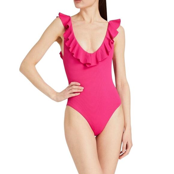 Eberjey Loreta One-Piece Textured Ruffled Swimsuit – Beetroot Pink ~ NEW/NWT!! - Picture 3 of 15
